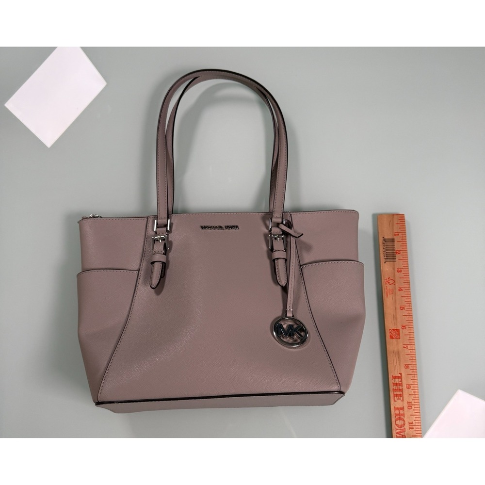 Michael Kors Charlotte Large Top Zip Leather Tote Pearl Gray #35FOSCFT3L - Picture 13 of 14
